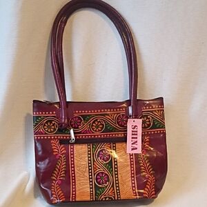 NWT Vintage Shina Hand Dyed Burgundy Leather Purse